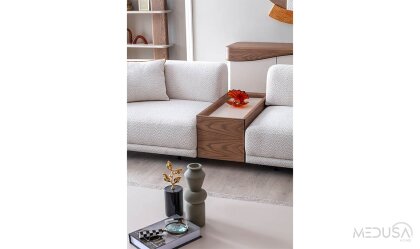 Medusa Home Mobilya - Matilda Ceviz Sehpalı Üçlü Koltuk