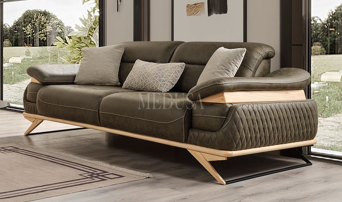 Medusa Home Mobilya - Maverick Dış Budak Yeşil Üçlü Koltuk