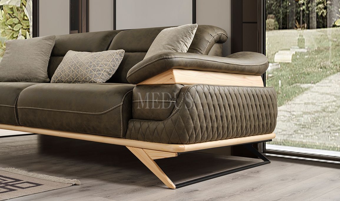 Medusa Home Mobilya - Maverick Dış Budak Yeşil Üçlü Koltuk