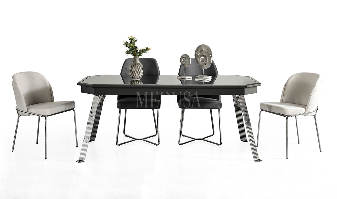 Medusa Home Mobilya - Max Antrasit-Silver Yemek Masası
