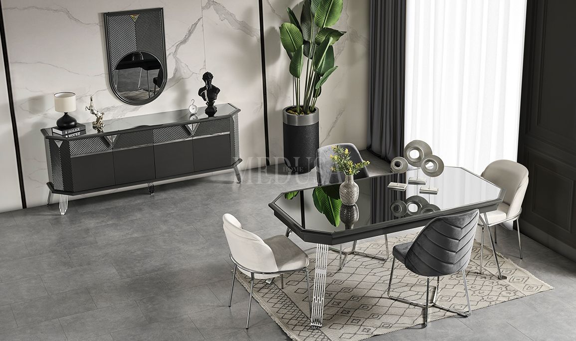 Medusa Home Mobilya - Max Antrasit-Silver Yemek Odası