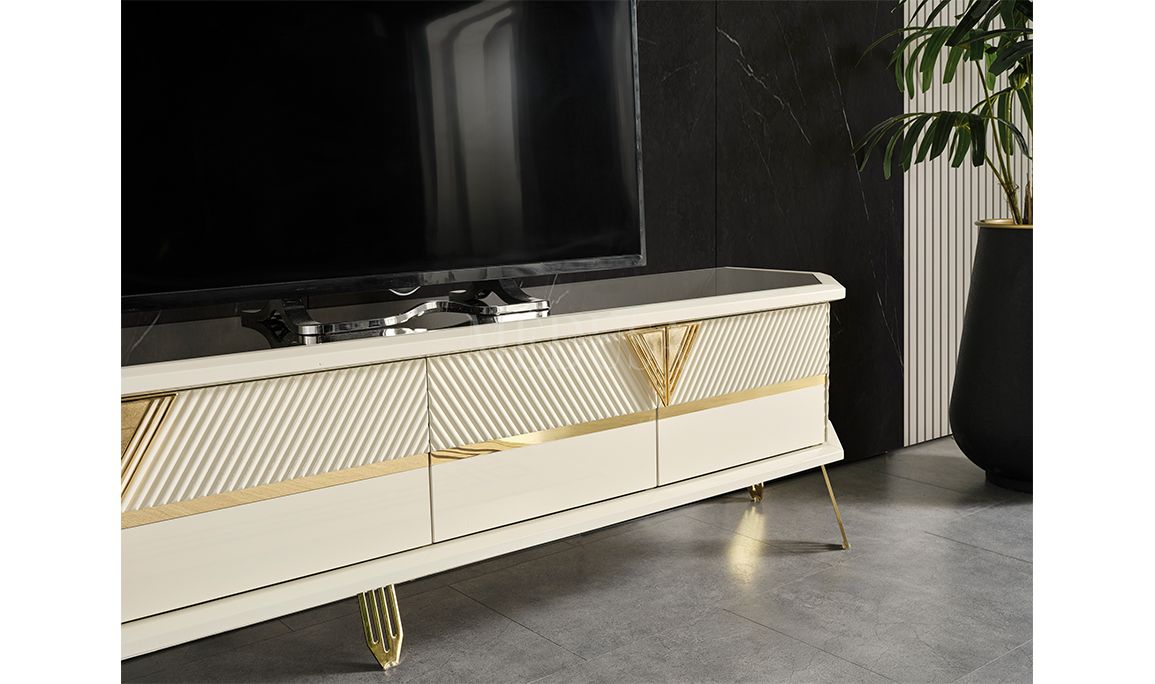 Medusa Home Mobilya - Max Beyaz-Gold Tv Ünitesi
