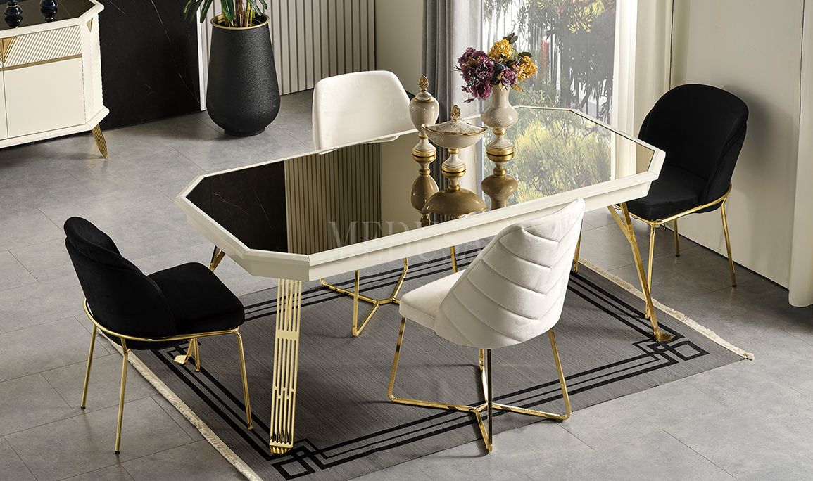 Medusa Home Mobilya - Max Beyaz-Gold Yemek Masası