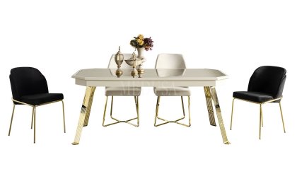 Medusa Home Mobilya - Max Beyaz-Gold Yemek Masası