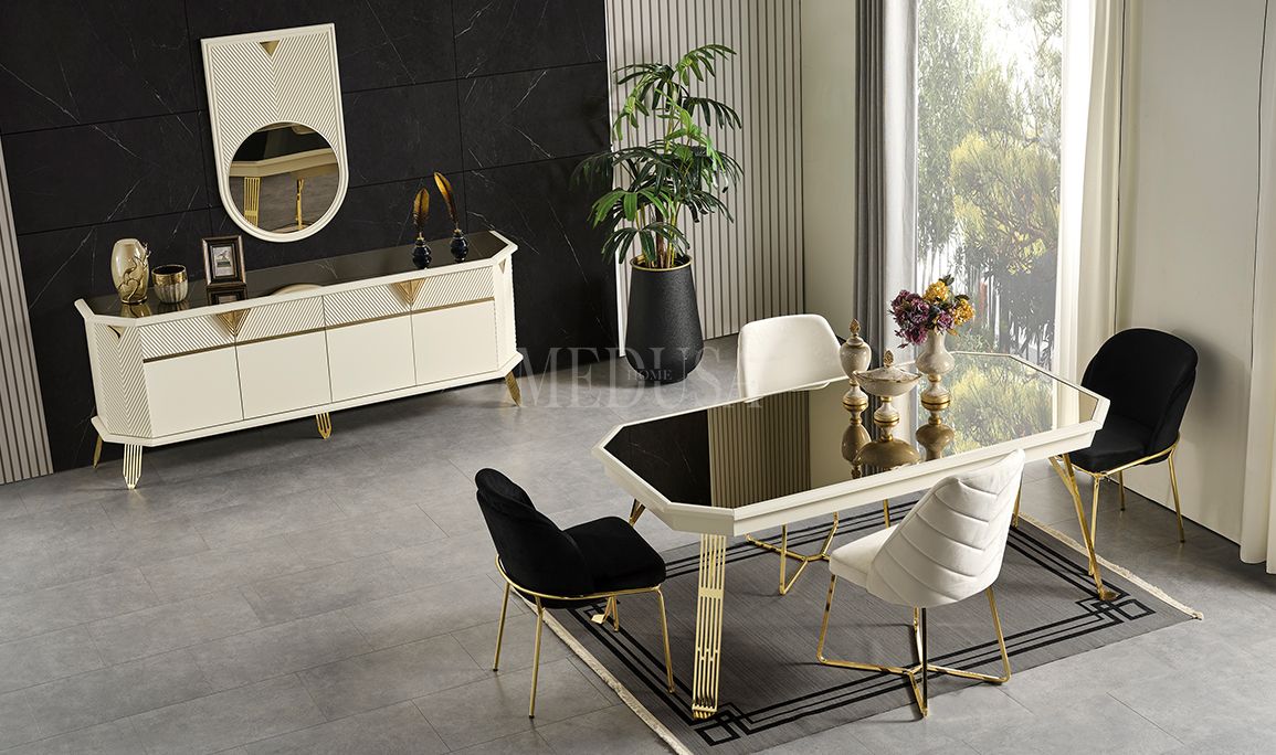 Medusa Home Mobilya - Max Beyaz-Gold Yemek Odası