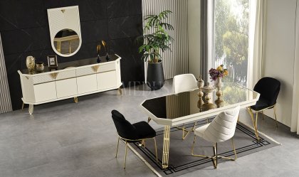 Medusa Home Mobilya - Max Beyaz-Gold Yemek Odası