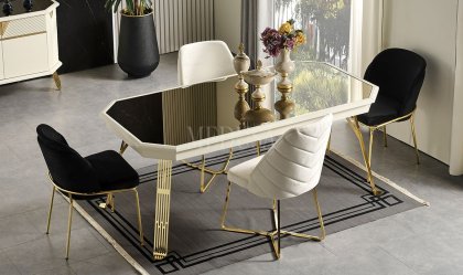 Medusa Home Mobilya - Max Beyaz-Gold Yemek Odası