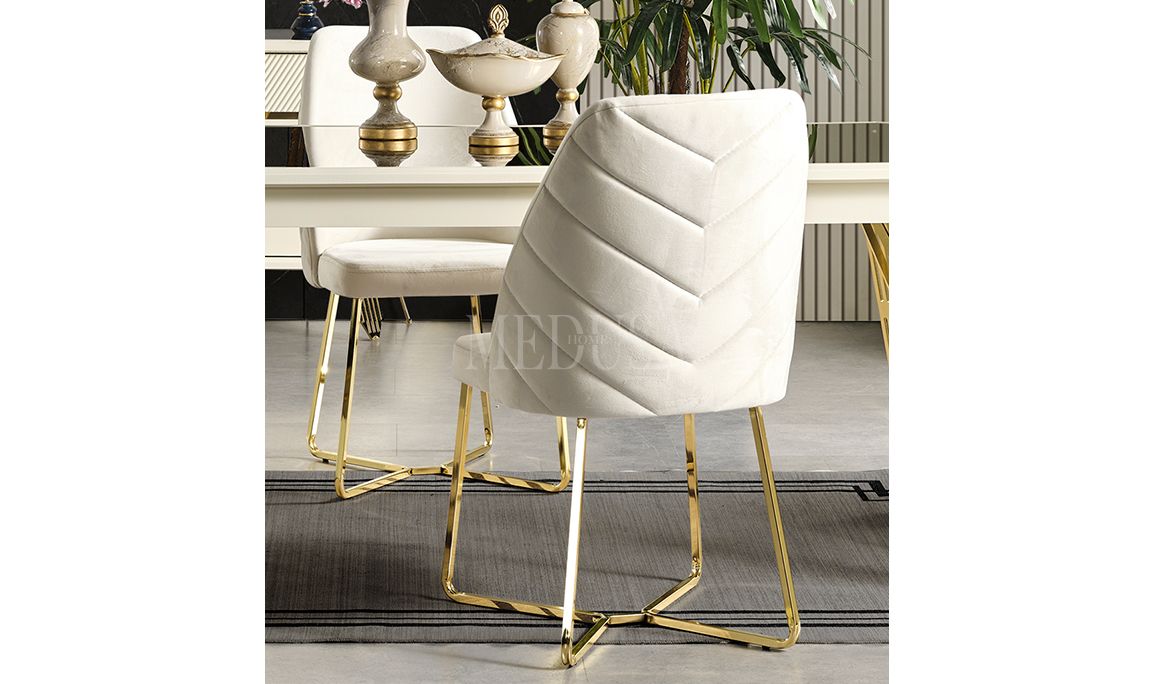 Medusa Home Mobilya - Max Beyaz-Gold Yemek Odası