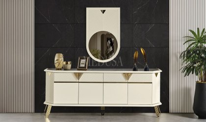 Medusa Home Mobilya - Max Beyaz-Gold Yemek Odası
