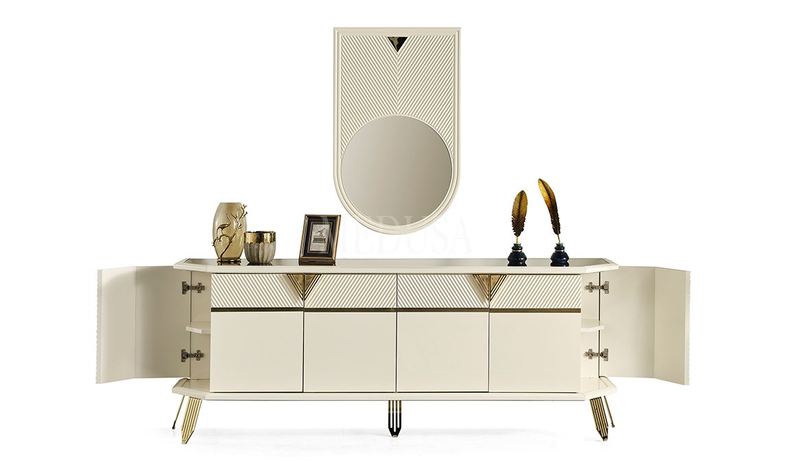 Medusa Home Mobilya - Max Beyaz-Gold Yemek Odası