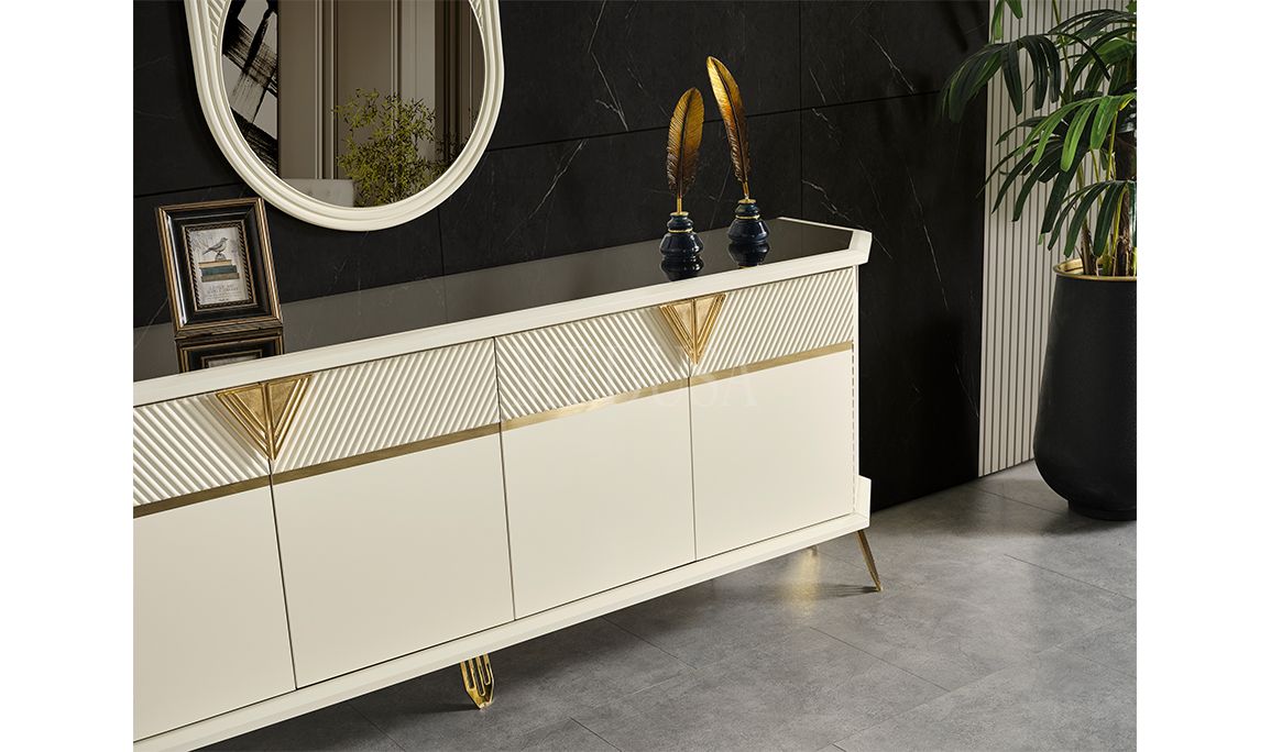 Medusa Home Mobilya - Max Beyaz-Gold Yemek Odası