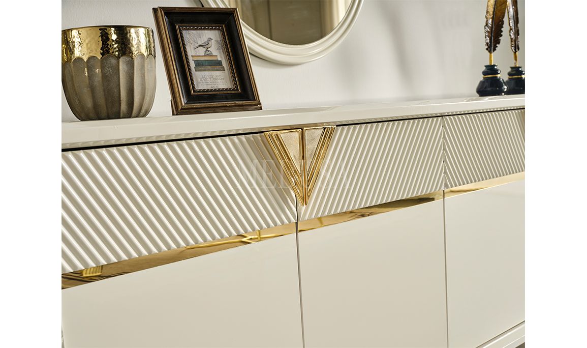 Medusa Home Mobilya - Max Beyaz-Gold Yemek Odası