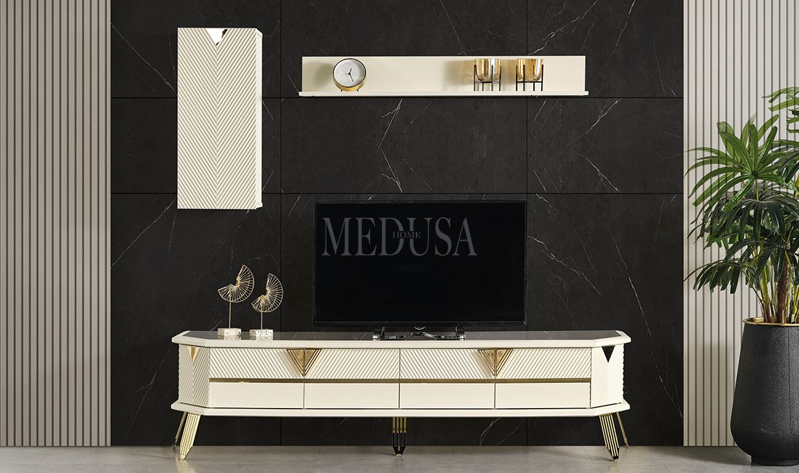 Medusa Home Mobilya - Max Beyaz-Gold Yemek Odası
