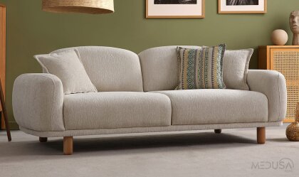 Medusa Home Mobilya - Melody Bohem Krem Üçlü Koltuk