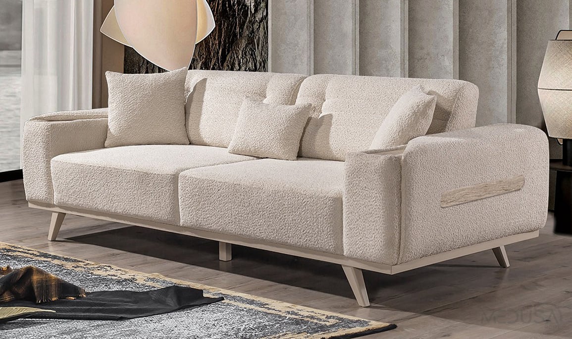 Medusa Home Mobilya - Milanis Beyaz Üçlü Koltuk