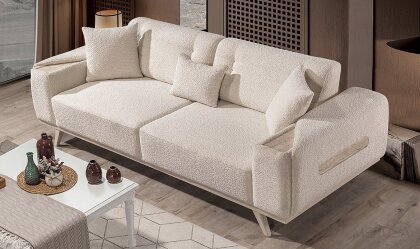 Medusa Home Mobilya - Milanis Beyaz Üçlü Koltuk