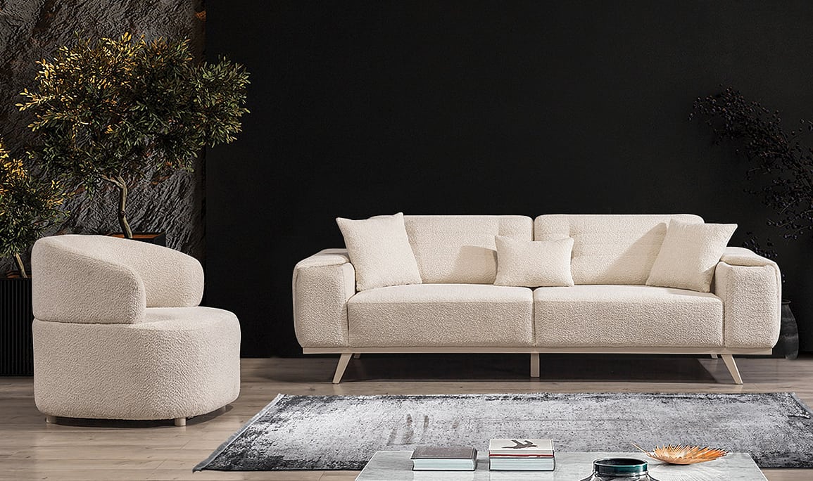 Medusa Home Mobilya - Milanis Beyaz Üçlü Koltuk
