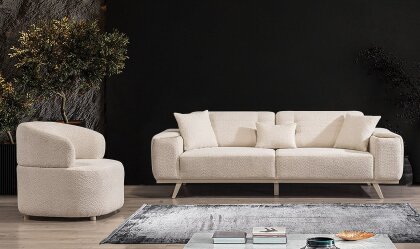 Medusa Home Mobilya - Milanis Beyaz Üçlü Koltuk