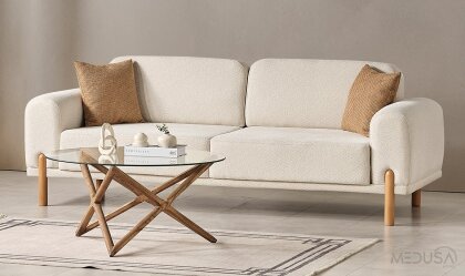 Medusa Home Mobilya - Mirage Bohem Beyaz Üçlü Koltuk