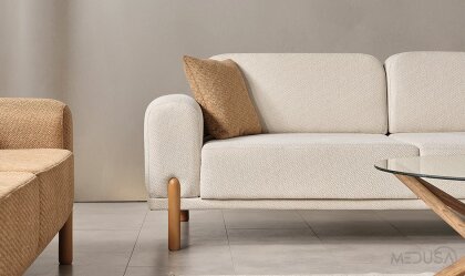 Medusa Home Mobilya - Mirage Bohem Beyaz Üçlü Koltuk