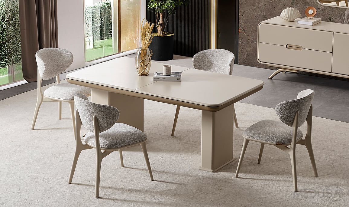 Medusa Home Mobilya - Miral Krem Açılır Yemek Masası