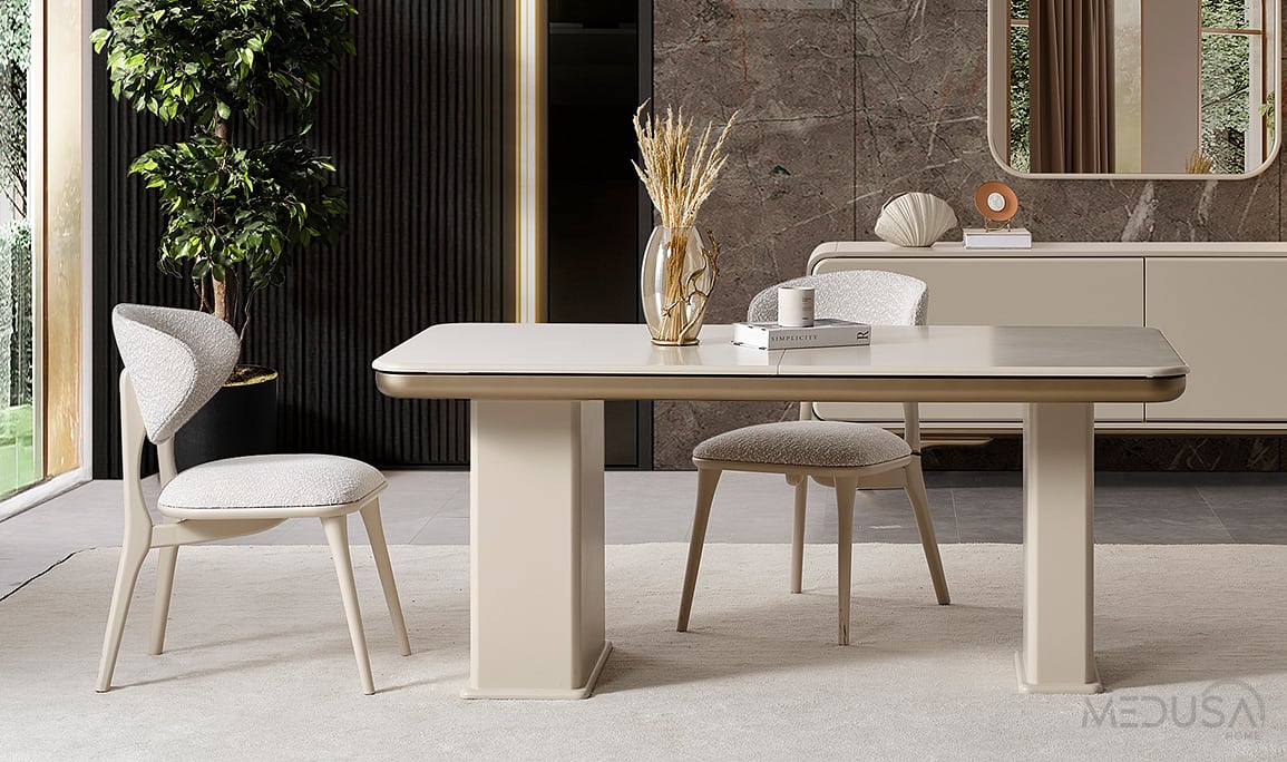 Medusa Home Mobilya - Miral Krem Açılır Yemek Masası
