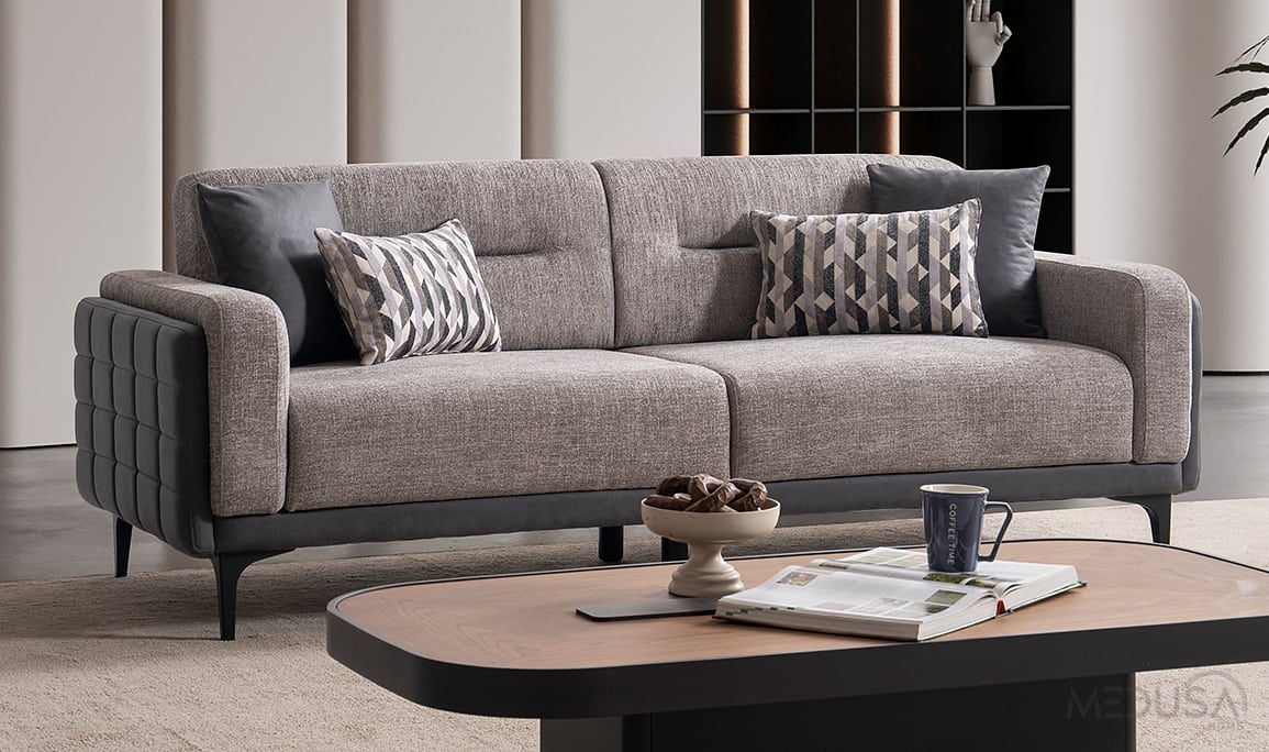 Medusa Home Mobilya - Miray Gri Üçlü Koltuk