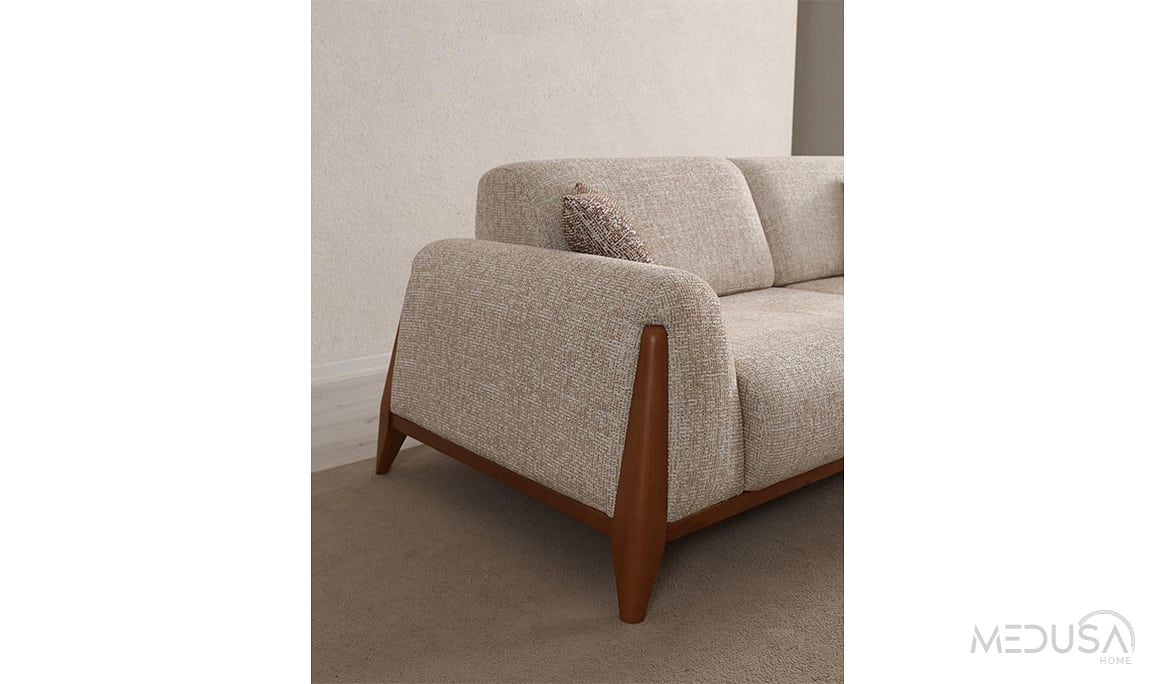 Medusa Home Mobilya - Miraya Melanj Bej Üçlü Koltuk