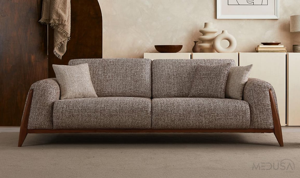 Medusa Home Mobilya - Miraya Melanj Gri Üçlü Koltuk