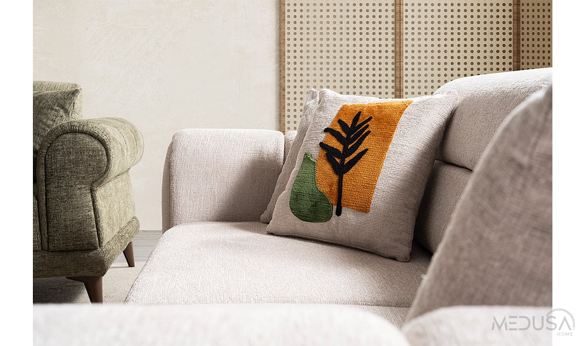 Medusa Home Mobilya - Mirel Krem Üçlü Koltuk
