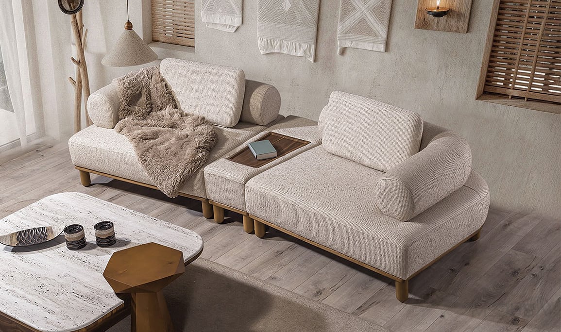 Medusa Home Mobilya - Modena Ara Sehpalı Üçlü Koltuk