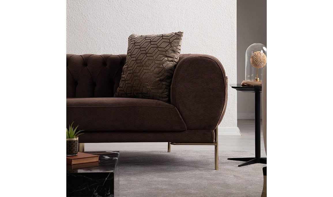 Medusa Home Mobilya - Moon Lüks Chester Kahve Üçlü Koltuk