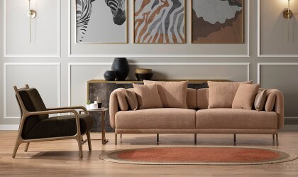 Medusa Home Mobilya - Moss Krem Üçlü Koltuk