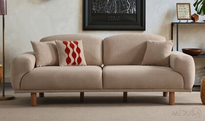 Medusa Home Mobilya - Muya Bohem Krem Üçlü Koltuk