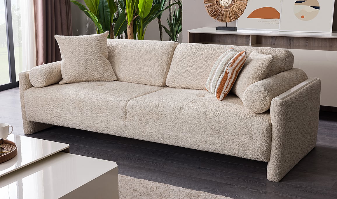 Medusa Home Mobilya - Myra Beyaz Üçlü Koltuk