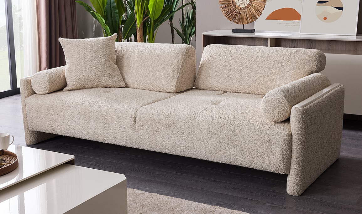 Medusa Home Mobilya - Myra Beyaz Üçlü Koltuk