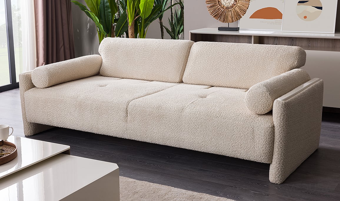 Medusa Home Mobilya - Myra Beyaz Üçlü Koltuk