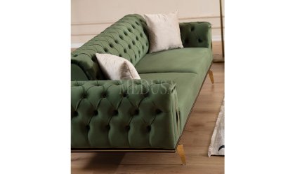 Medusa Home Mobilya - Naturalist Kapitoneli Üçlü Koltuk