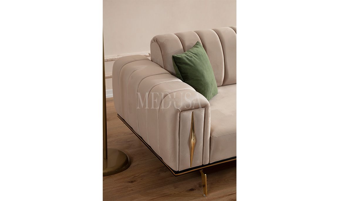 Medusa Home Mobilya - Naturalist Yarmalı Üçlü Koltuk