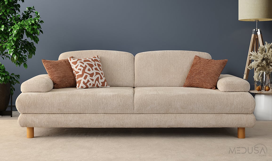 Medusa Home Mobilya - Nest Sandıklı Krem Üçlü Koltuk