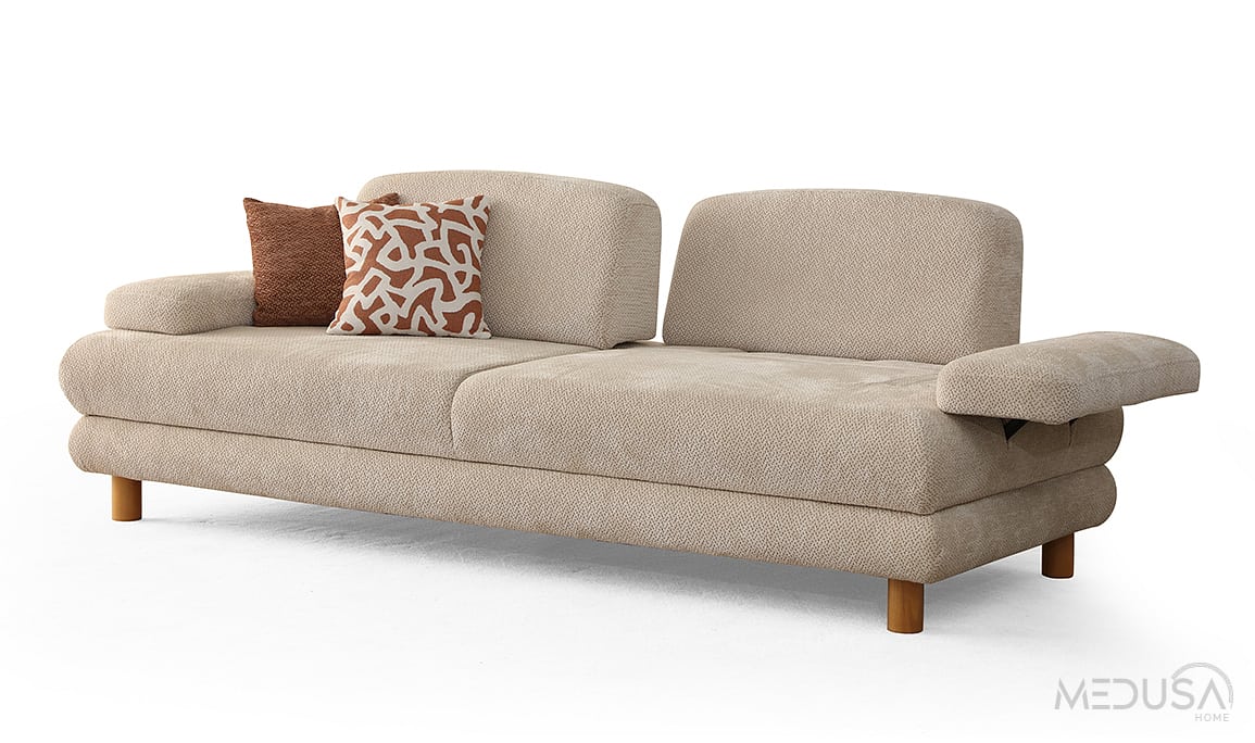 Medusa Home Mobilya - Nest Sandıklı Krem Üçlü Koltuk