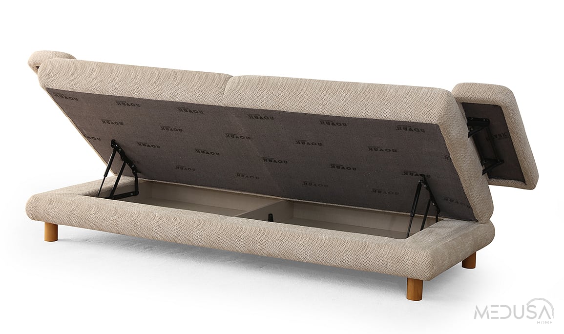 Medusa Home Mobilya - Nest Sandıklı Krem Üçlü Koltuk