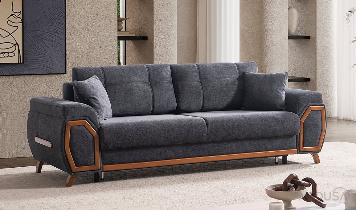 Medusa Home Mobilya - Nivel Sandıklı Antrasit Üçlü Koltuk