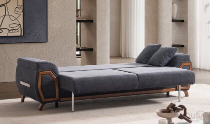 Medusa Home Mobilya - Nivel Sandıklı Antrasit Üçlü Koltuk