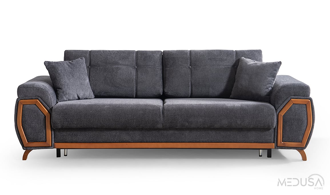 Medusa Home Mobilya - Nivel Sandıklı Antrasit Üçlü Koltuk