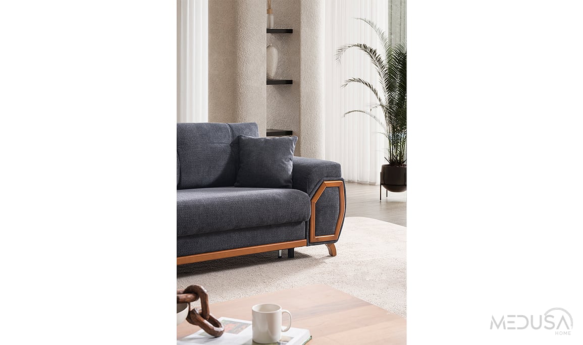 Medusa Home Mobilya - Nivel Sandıklı Antrasit Üçlü Koltuk
