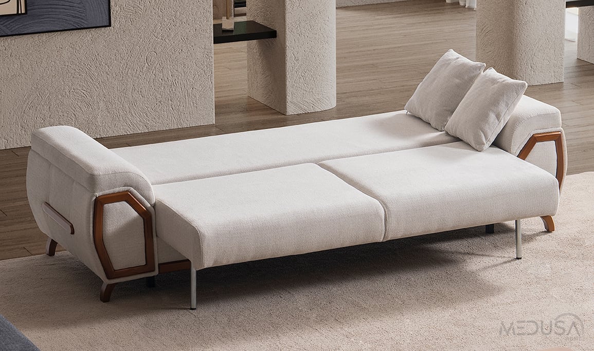 Medusa Home Mobilya - Nivel Sandıklı Beyaz Üçlü Koltuk