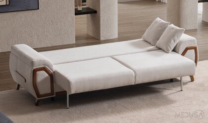 Medusa Home Mobilya - Nivel Sandıklı Beyaz Üçlü Koltuk