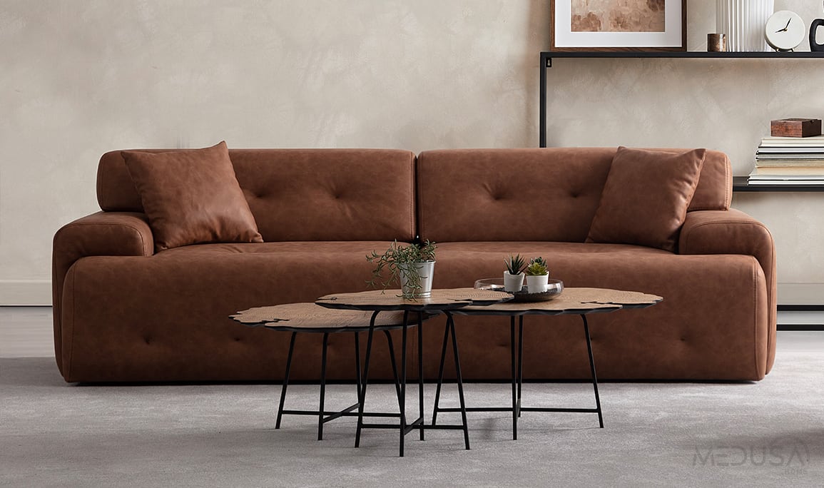 Medusa Home Mobilya - Noble Kahve Üçlü Koltuk