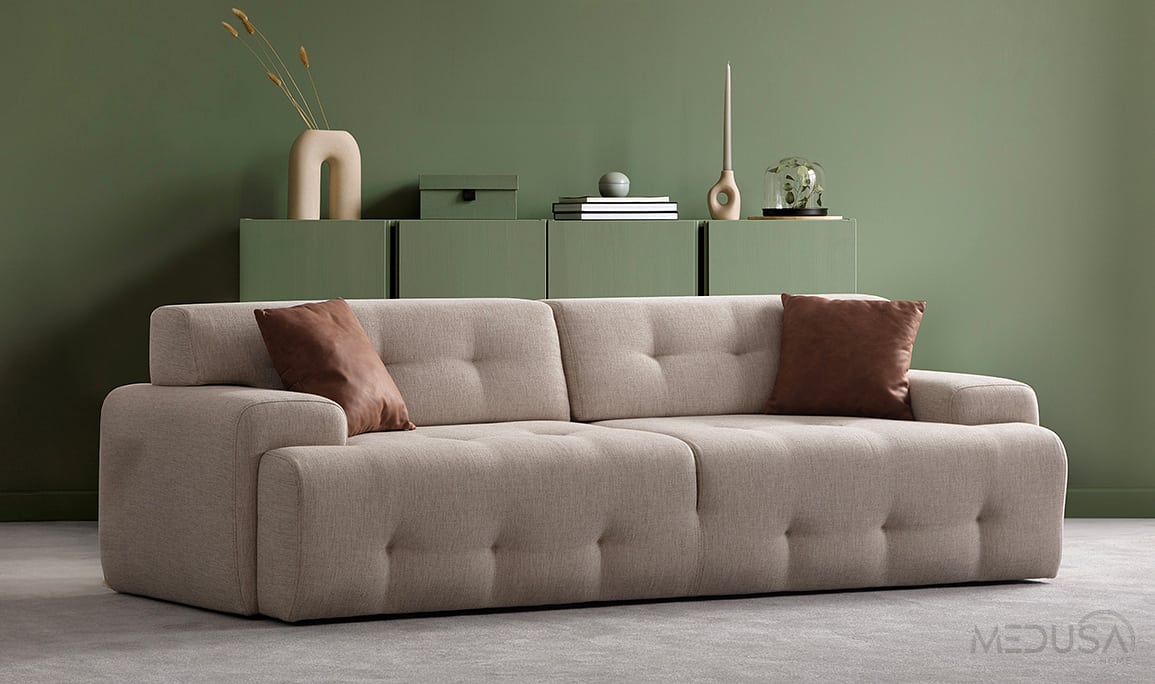 Medusa Home Mobilya - Noble Krem Üçlü Koltuk